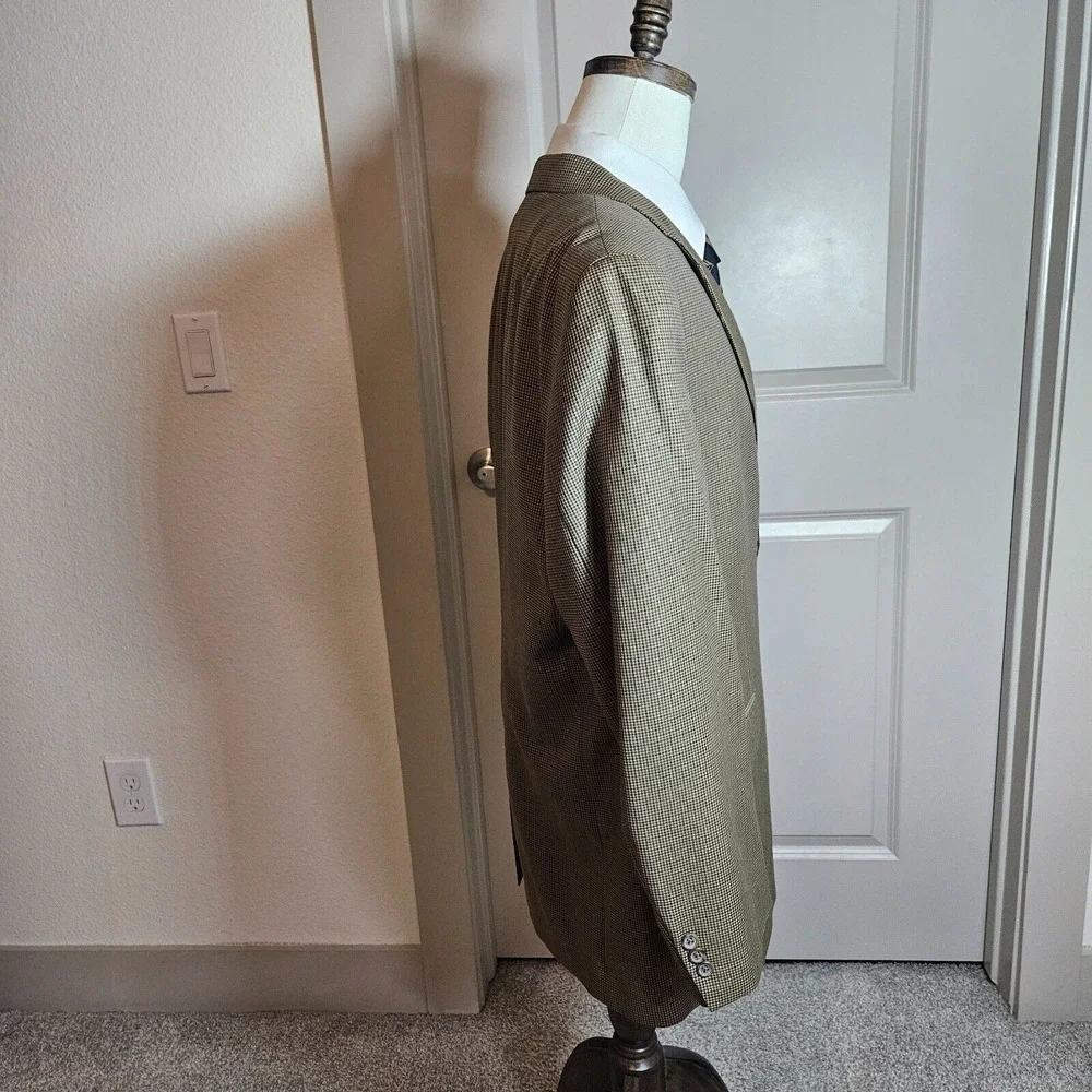 Stafford Suit Blazer Sport Coat Men 46R Wool Blend Houndstooth Khaki Brown‎